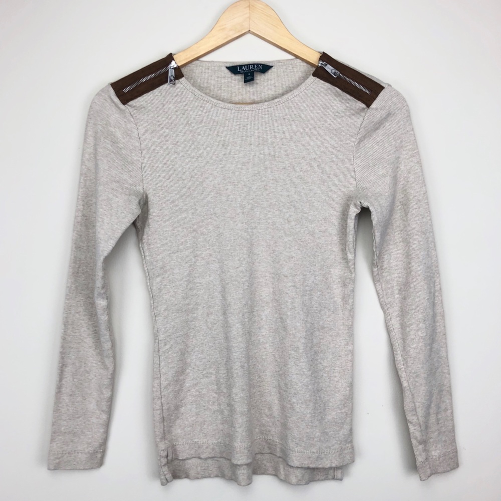 Lauren Ralph Lauren Cotton Ribbed LS Zip Tee